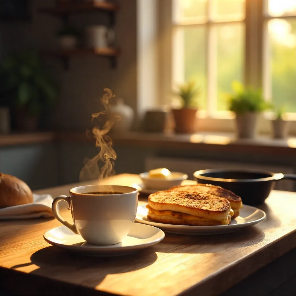 Golden Morning Coffee and Grilled Cheese