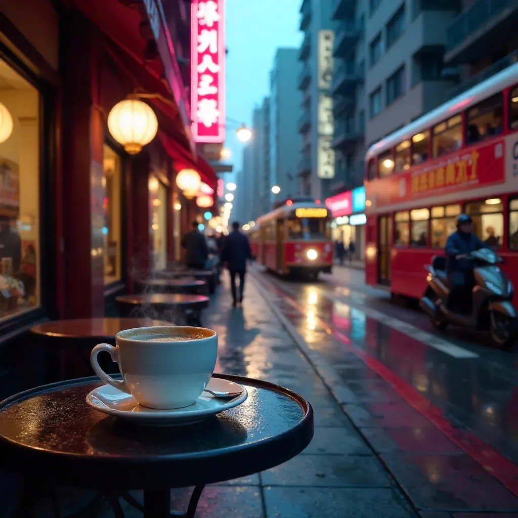 Coffee at a Hong Kong Cafe: Twilight City Life