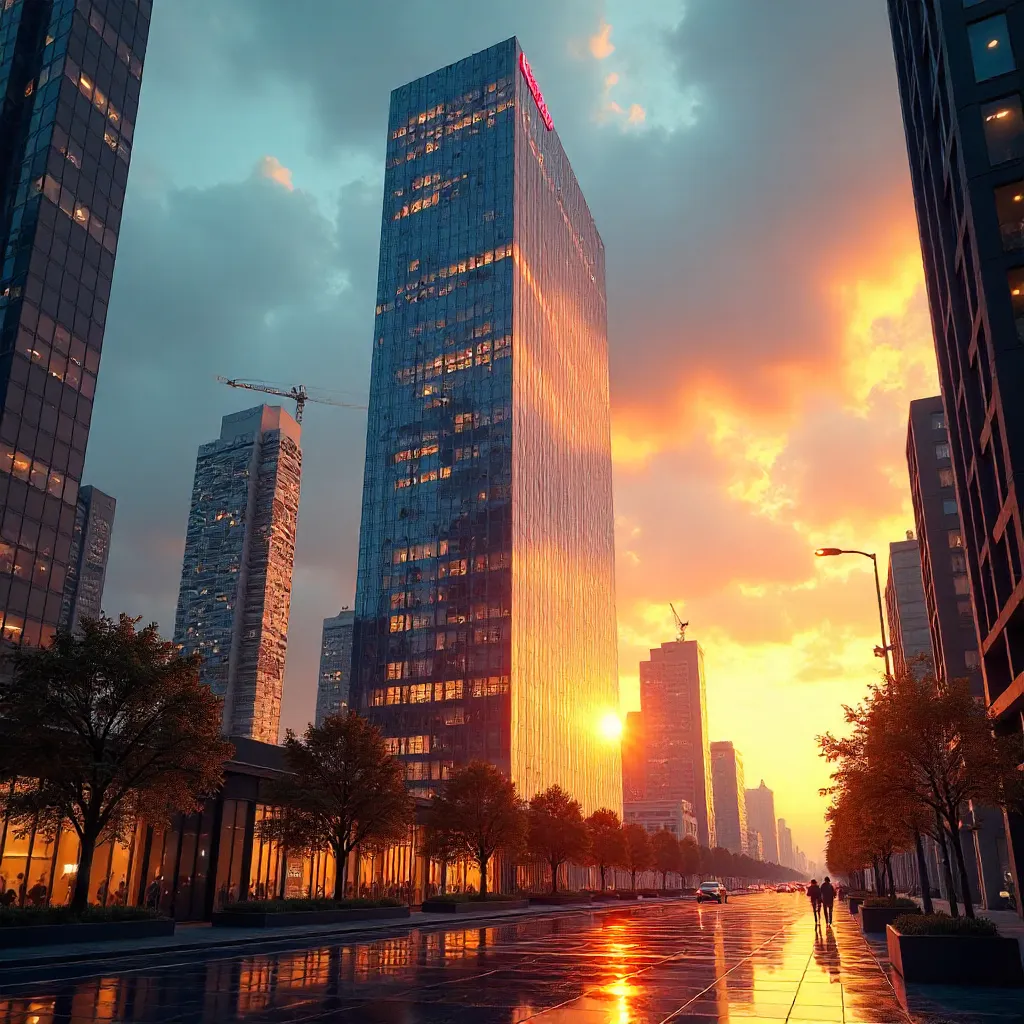 Orange Reflections on a Glass Skyscraper