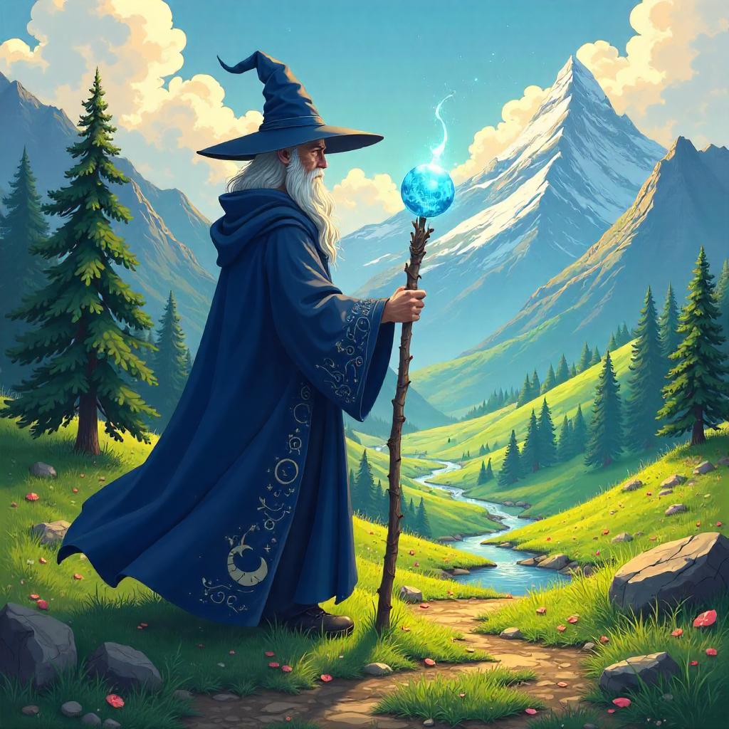 Anime Wizard in a Mountain Valley