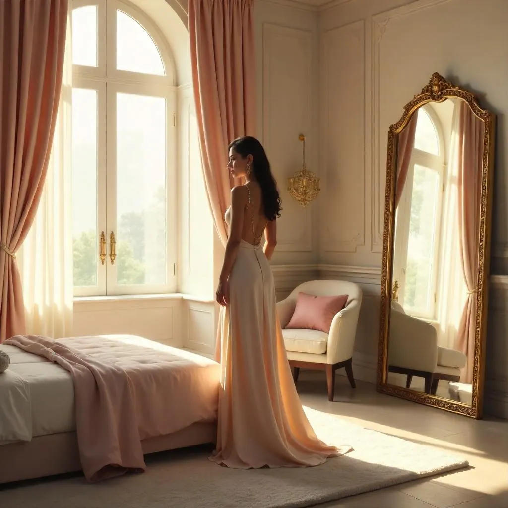 Elegant Woman in a Concept Art Bedroom
