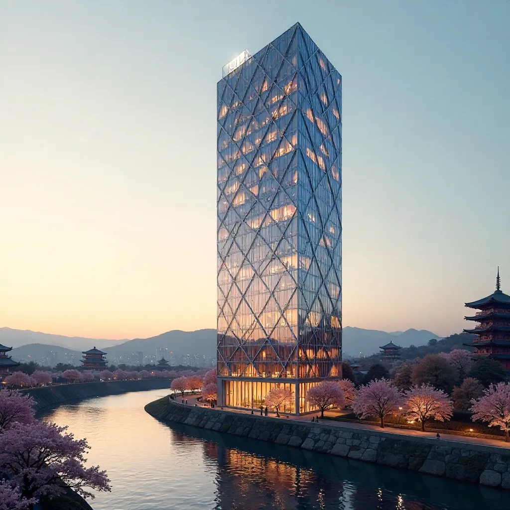Kyoto Skyline: Geometric Glass High-Rise