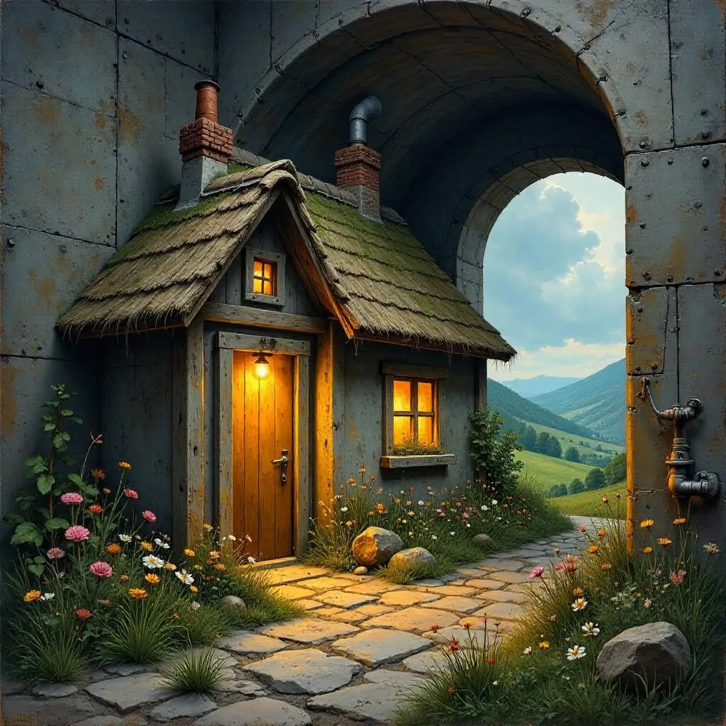 Cottage in a Bunker: An Oil Painting