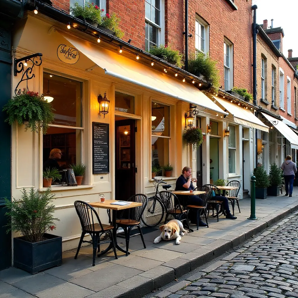 Cozy Bristol Café with Outdoor Seating and a Resting Dog