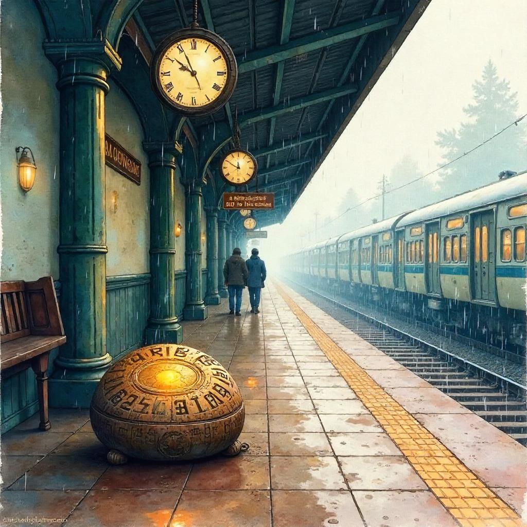 Watercolor Artifact at a Quiet Train Station