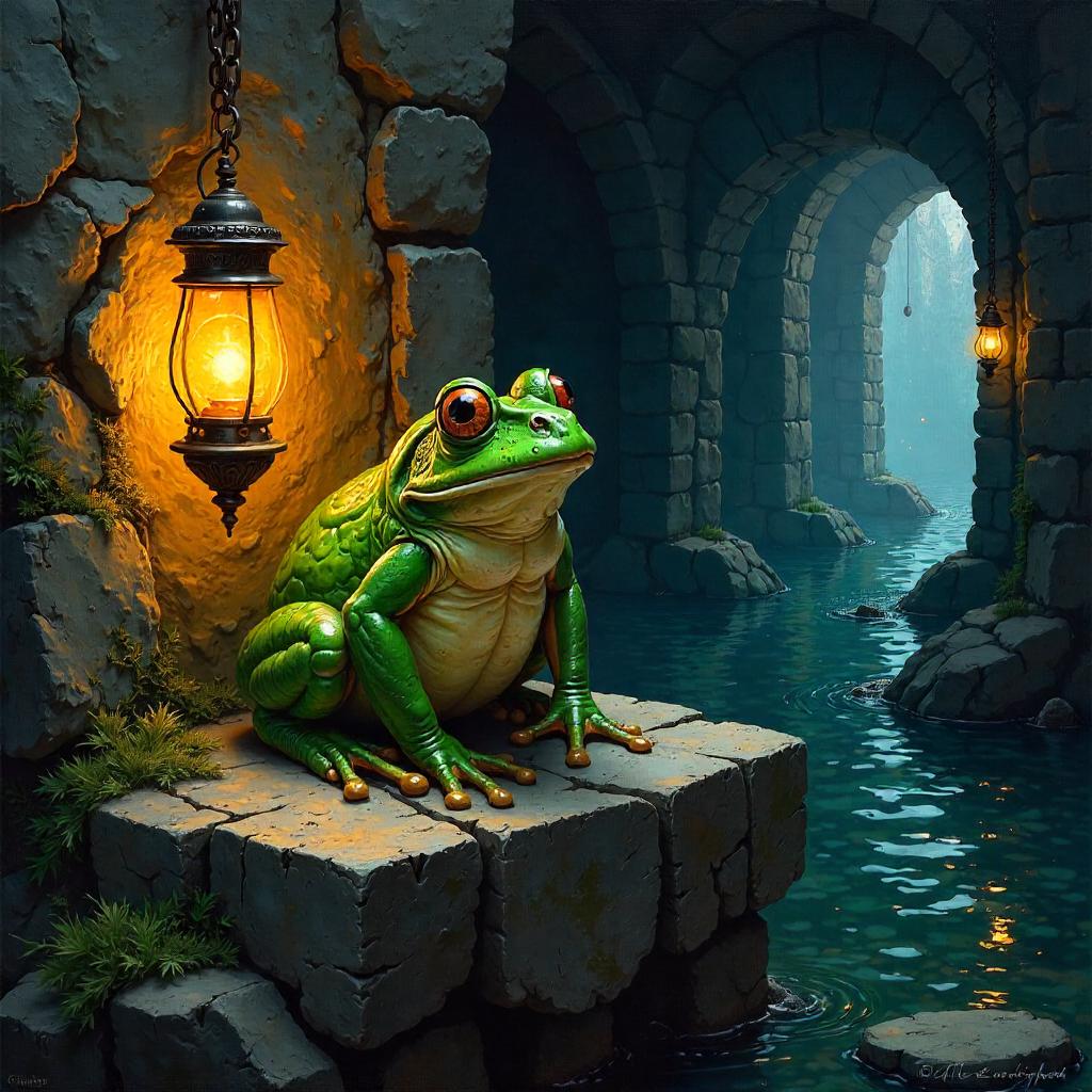 Frog in a Dim Dungeon: An Oil Painting