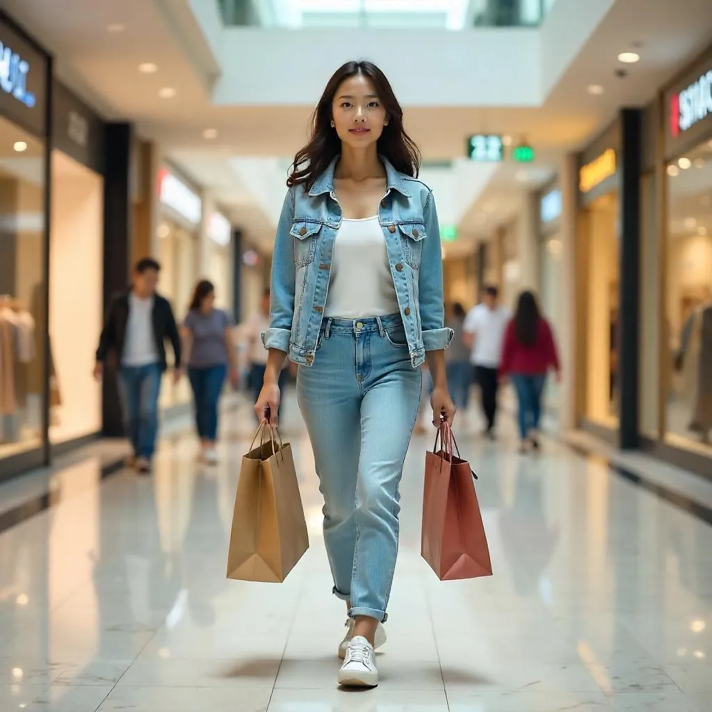 Photorealistic Young Asian Woman in a Modern Mall