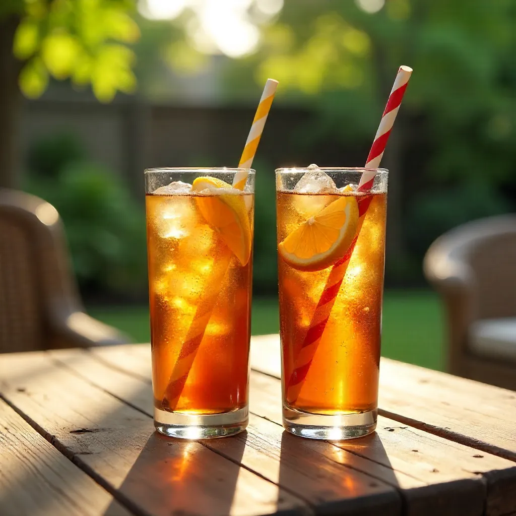 Two Iced Tea Glasses on a Rustic Wooden Table