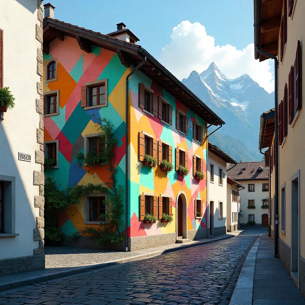Colorful Murals in a Swiss Alleyway