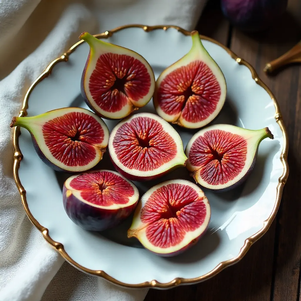 Top-Down Sliced Figs on Vintage Plate