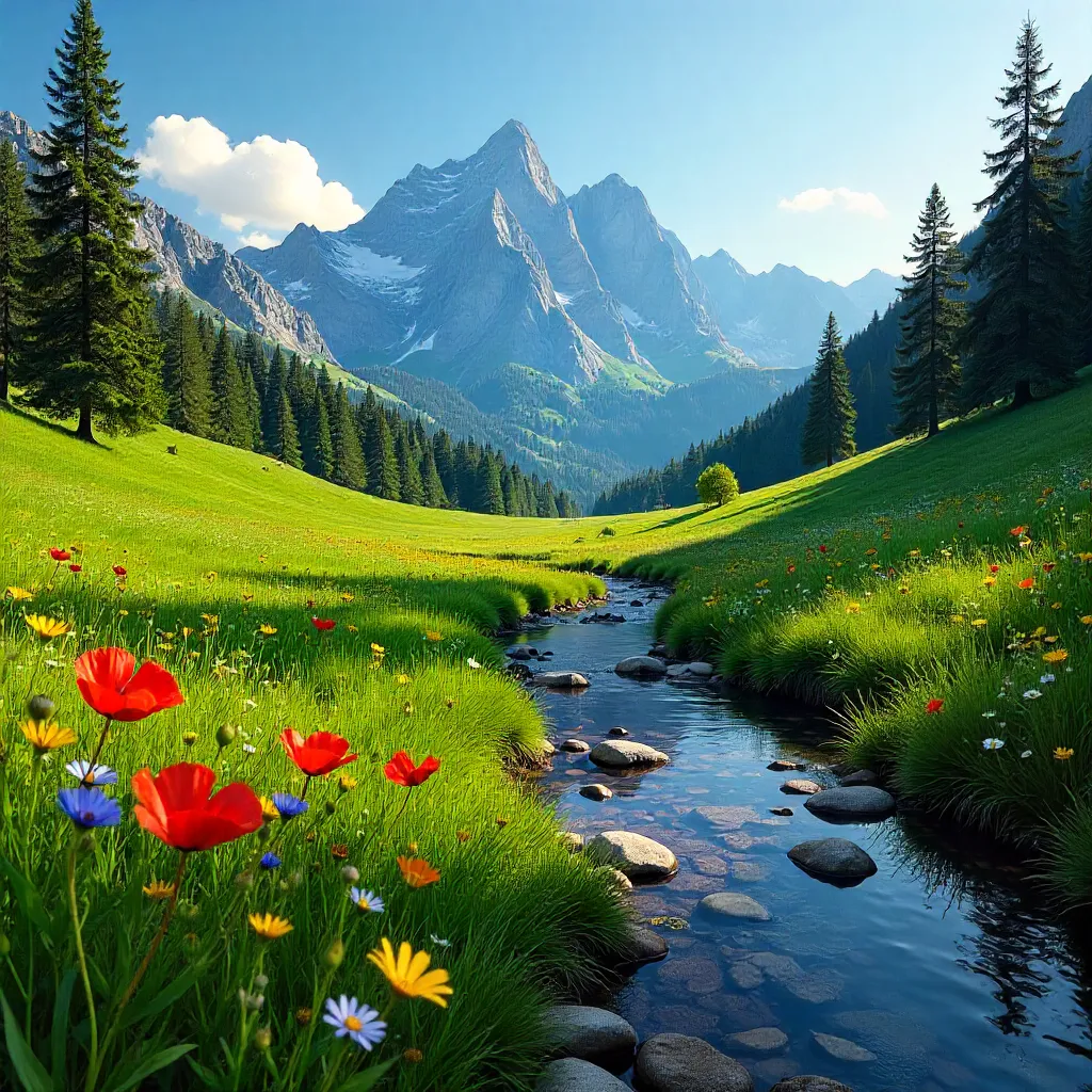 Emerald Slovenian Alps Meadow Panorama