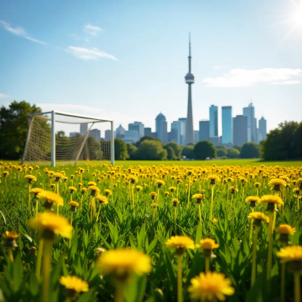Dandelion Field with Soccer Goal in Toronto