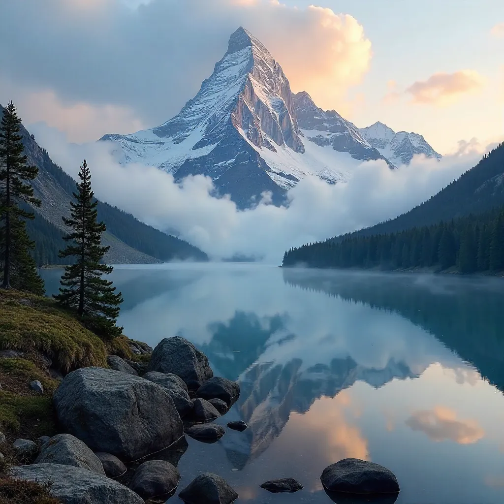 Serene Mountain Shrouded in Cloud Mist