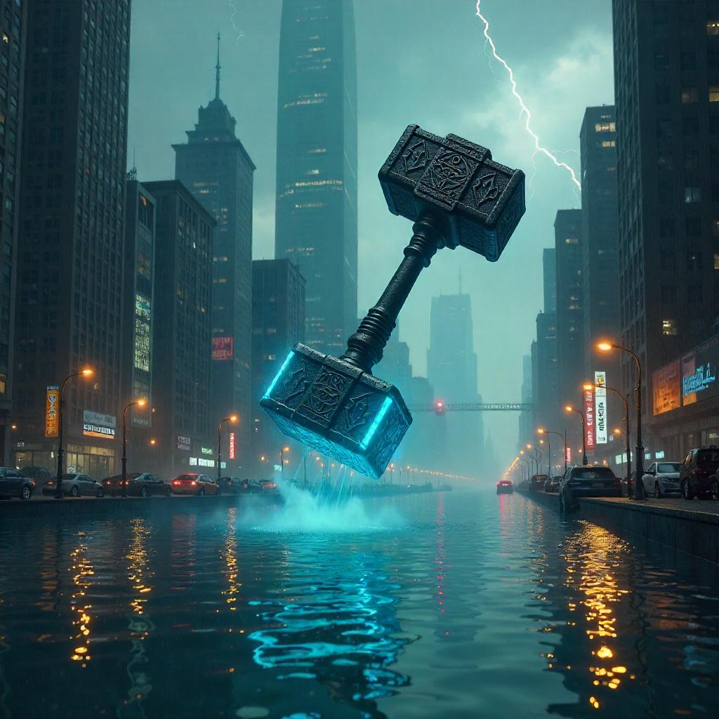 Divine Hammer Over Flooded Megacity