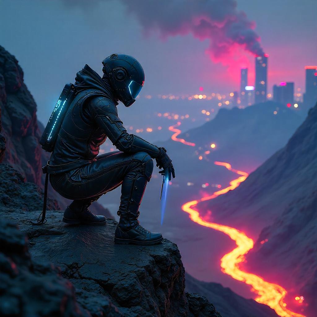 Neon Thief on a Volcanic Rim
