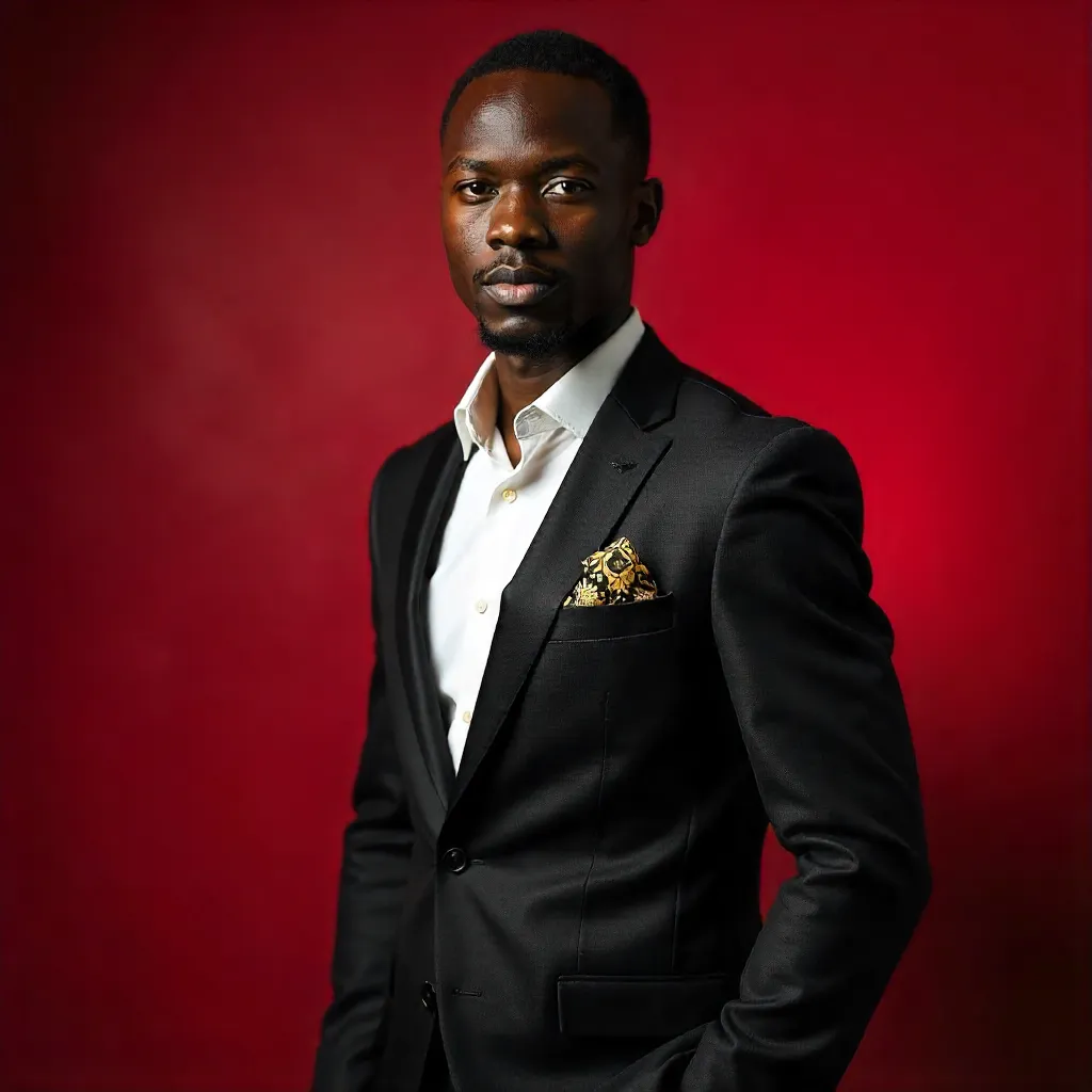 Elegant Ghanaian Portrait against Crimson Backdrop