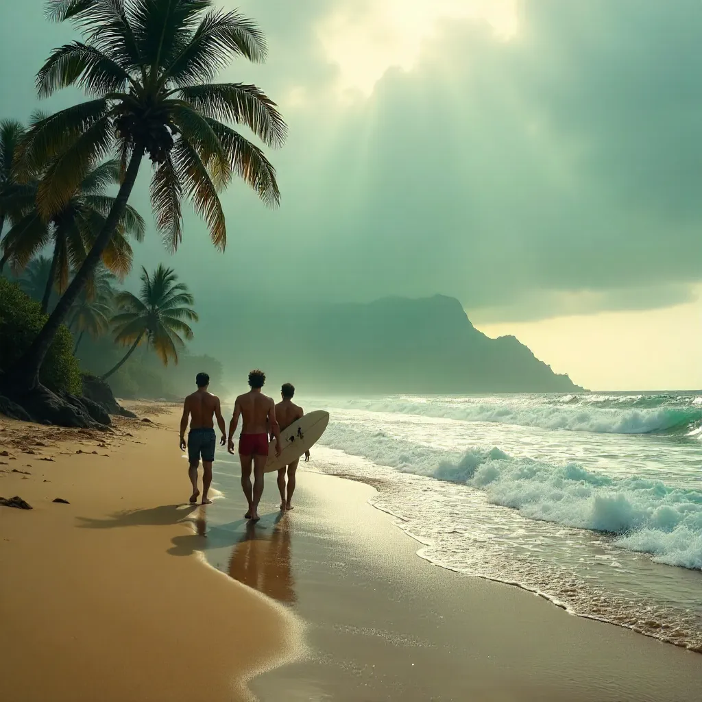 Surfers Head Toward Rolling Waves on a Bali Beach
