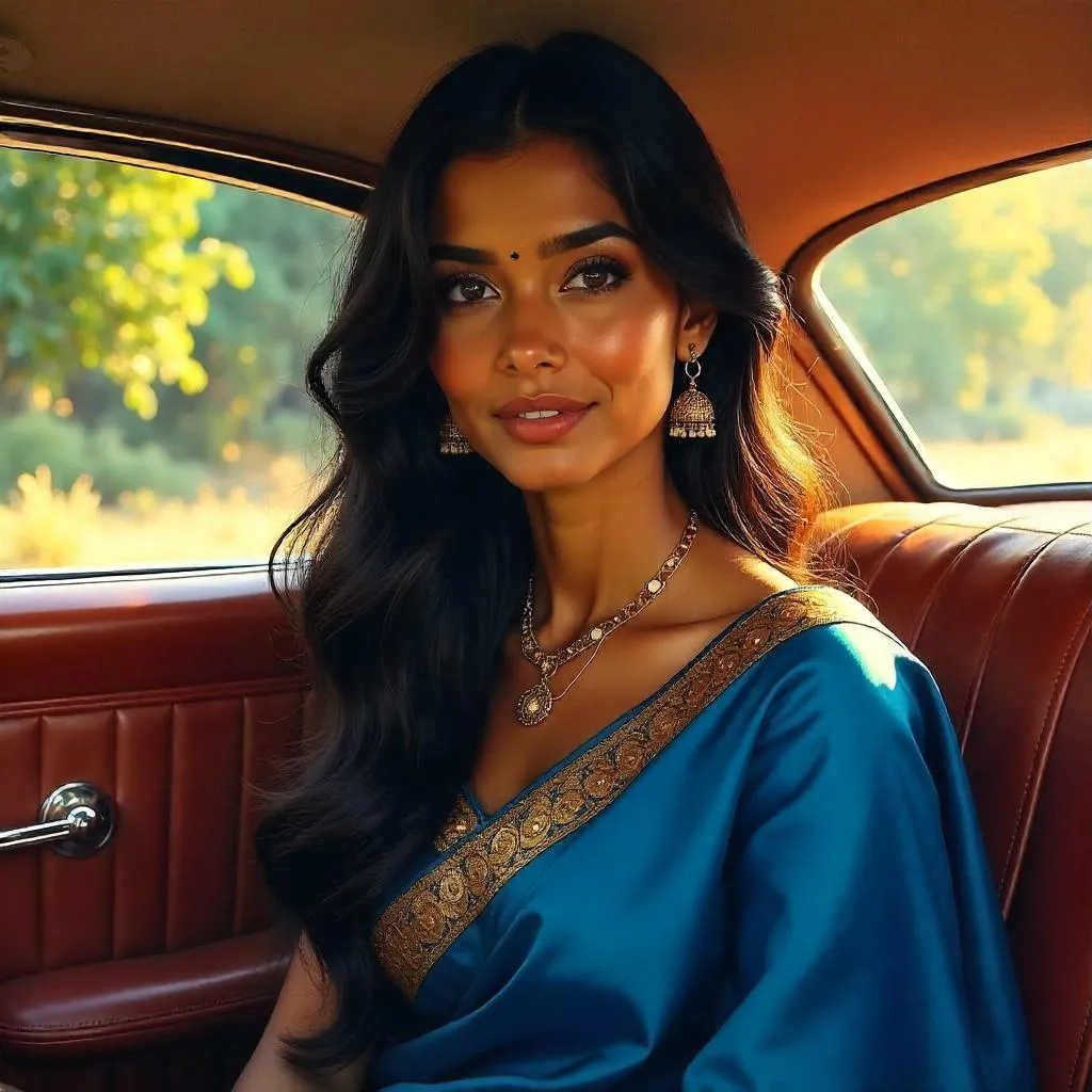 Dreamy Oil Portrait: Indian Girl in a Car