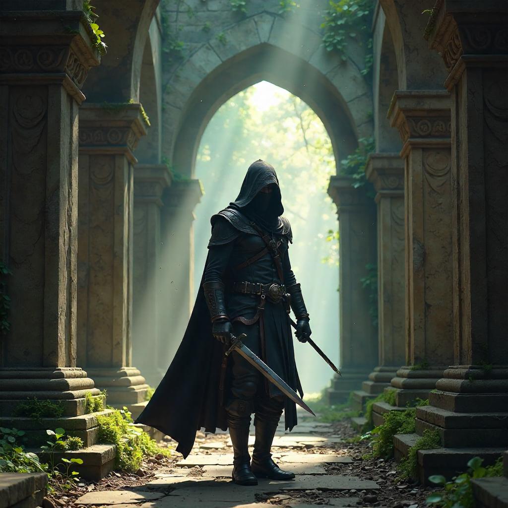 Shadow Assassin in Ancient Temple Ruins