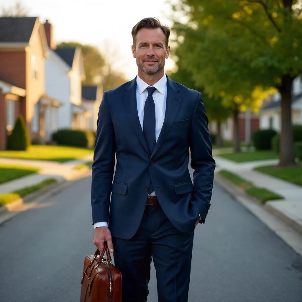 Photorealistic Professional White Man in Suburban Neighborhood