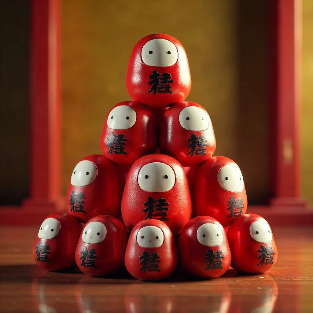 Stacked Vibrant Red Daruma Dolls of Perseverance