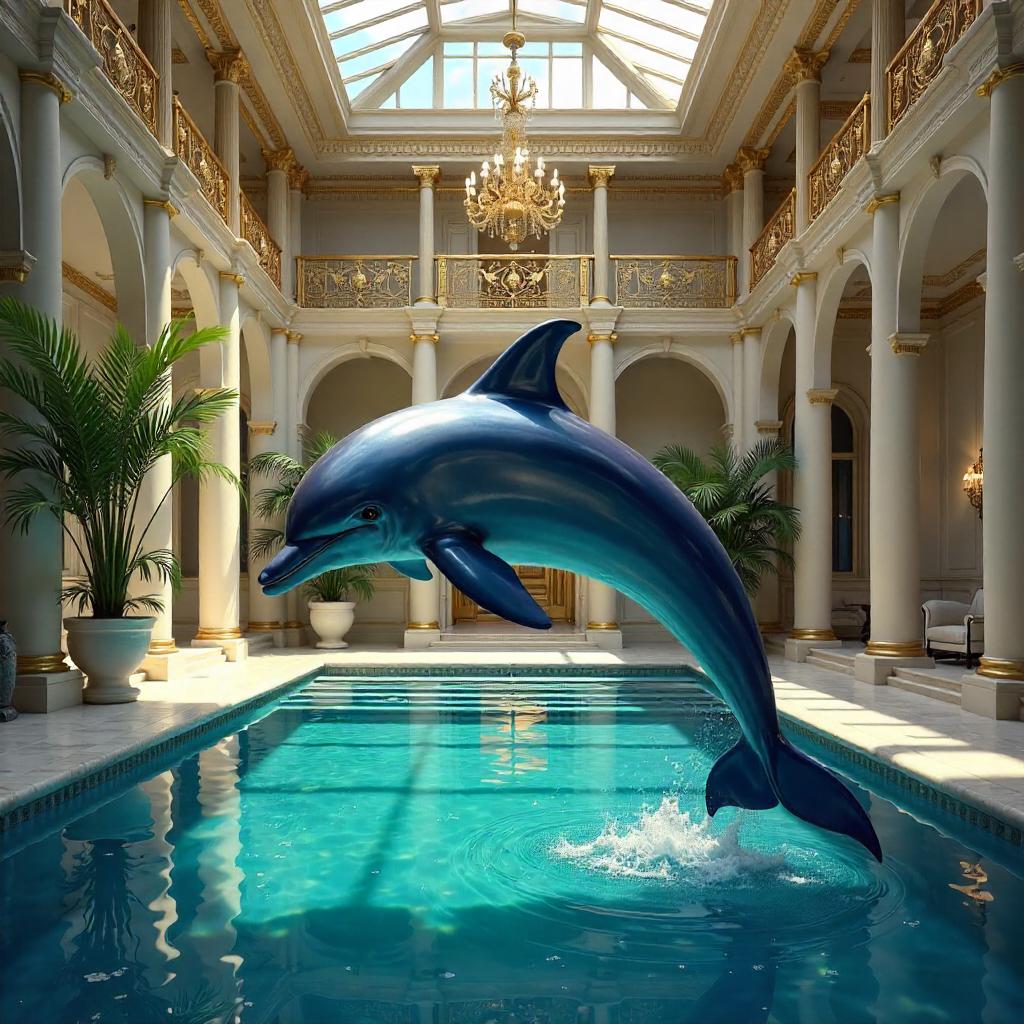 Dolphin in an Opulent Mansion Indoor Pool
