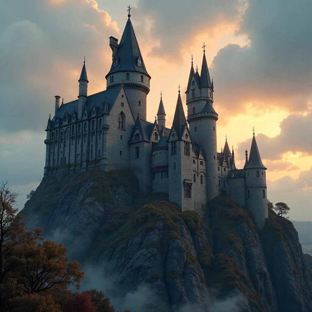 Gothic Revival Castle Under a Stormy Sky