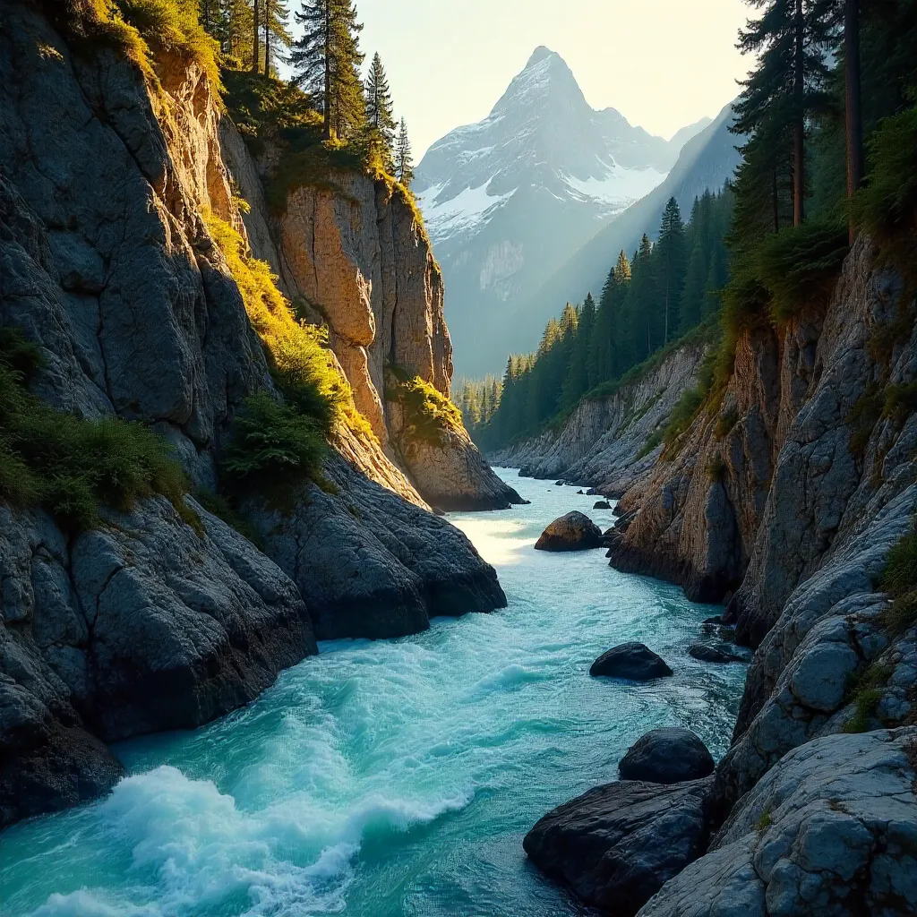 Dramatic Dolomites Gorge with Turquoise Alpine Waters