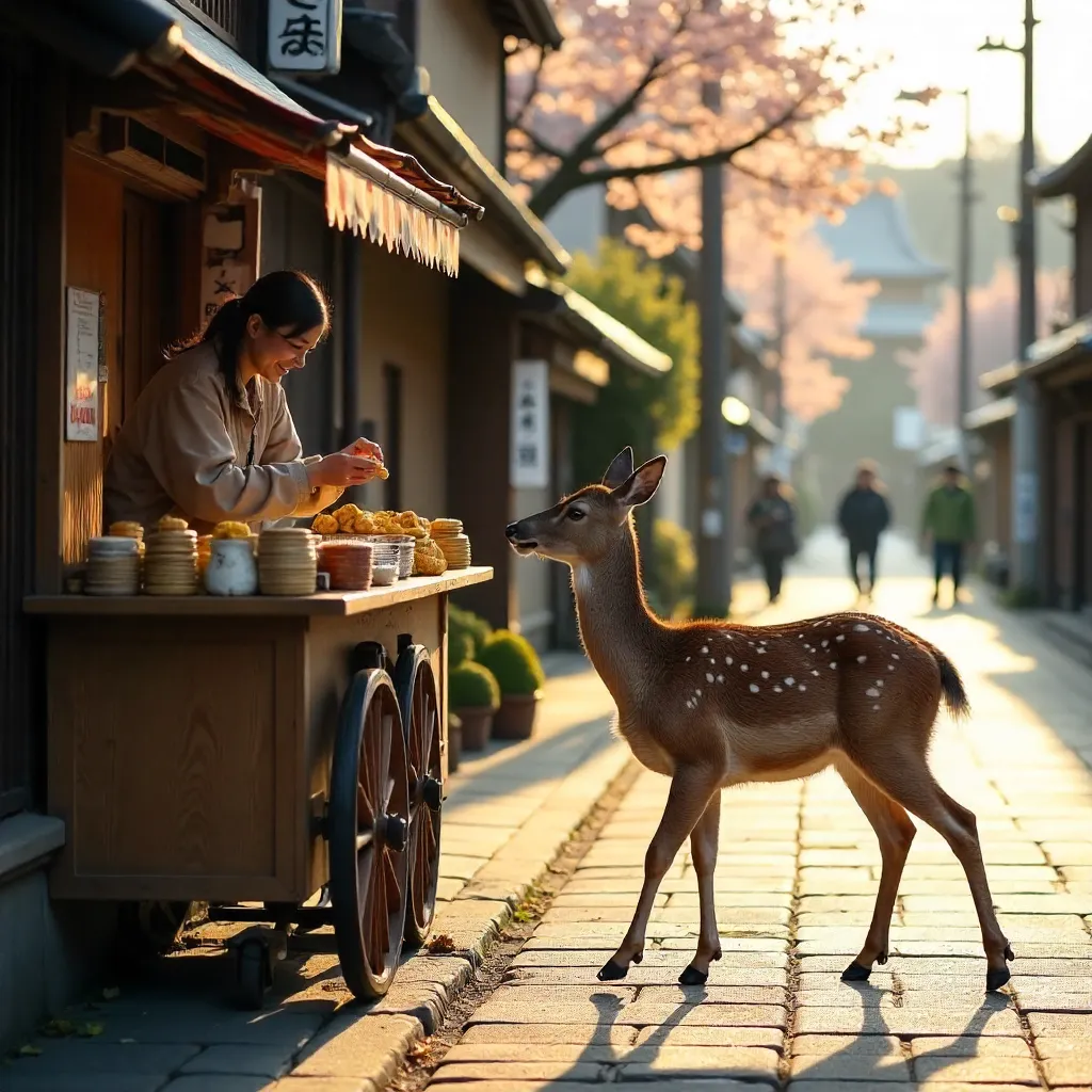 Nara Deer Approaches a Snack Vendor