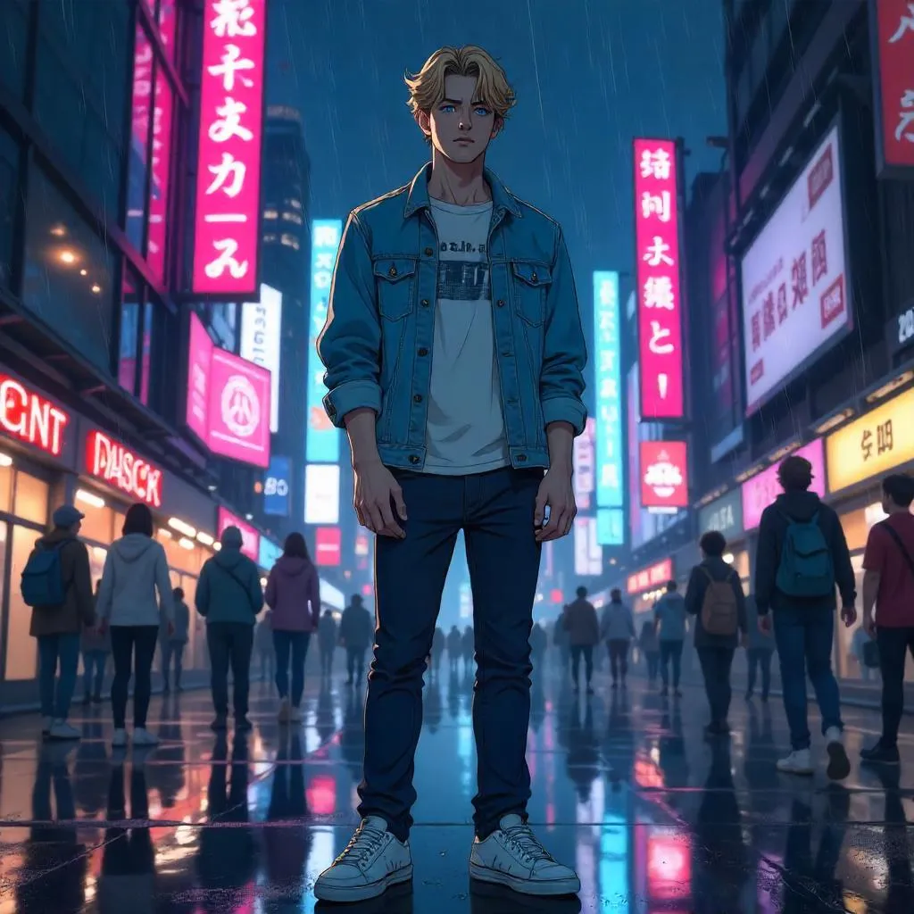 Neon Nights: Anime Young Man in the City