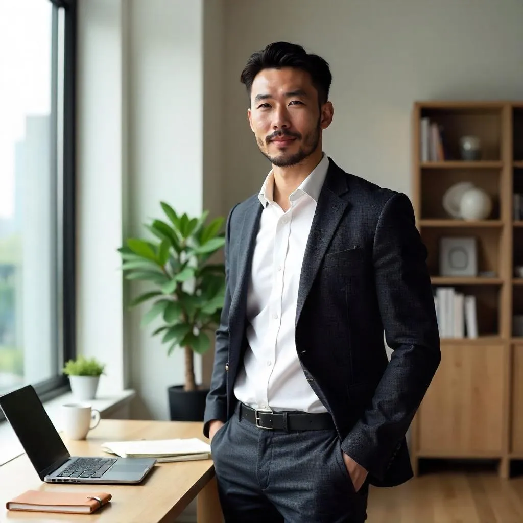 Photorealistic Asian Man in a Modern Office