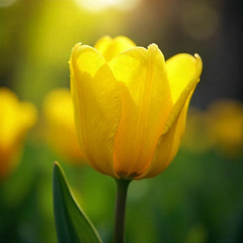 Sunlit Yellow Tulip in Spring Garden