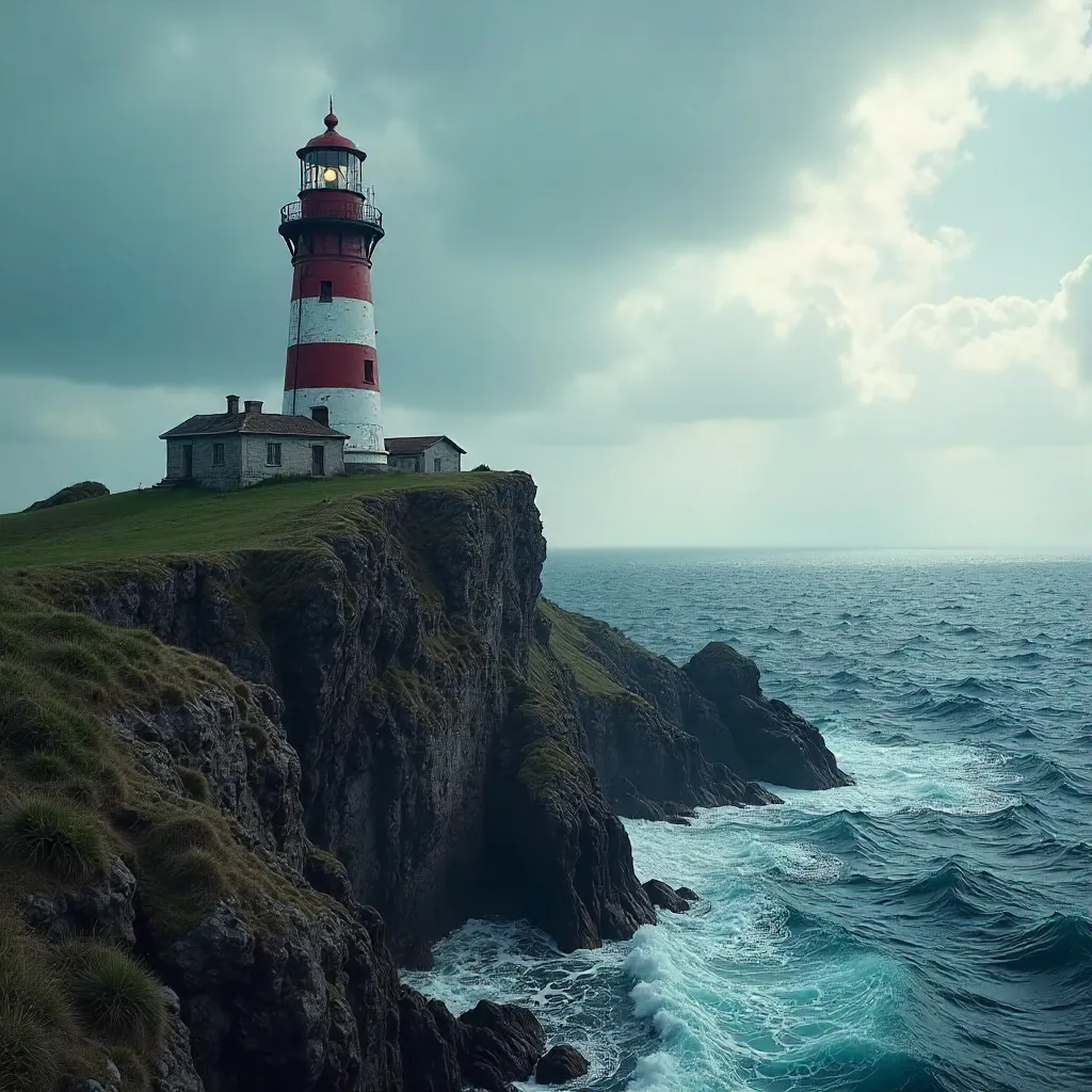 Solitary Lighthouse on Rugged Cliffs