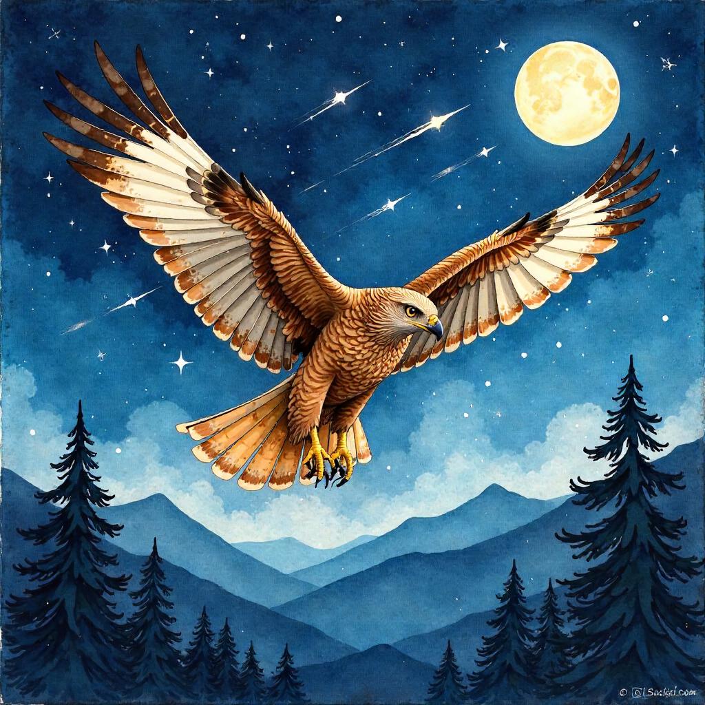 Watercolor Hawk Under a Meteor Shower