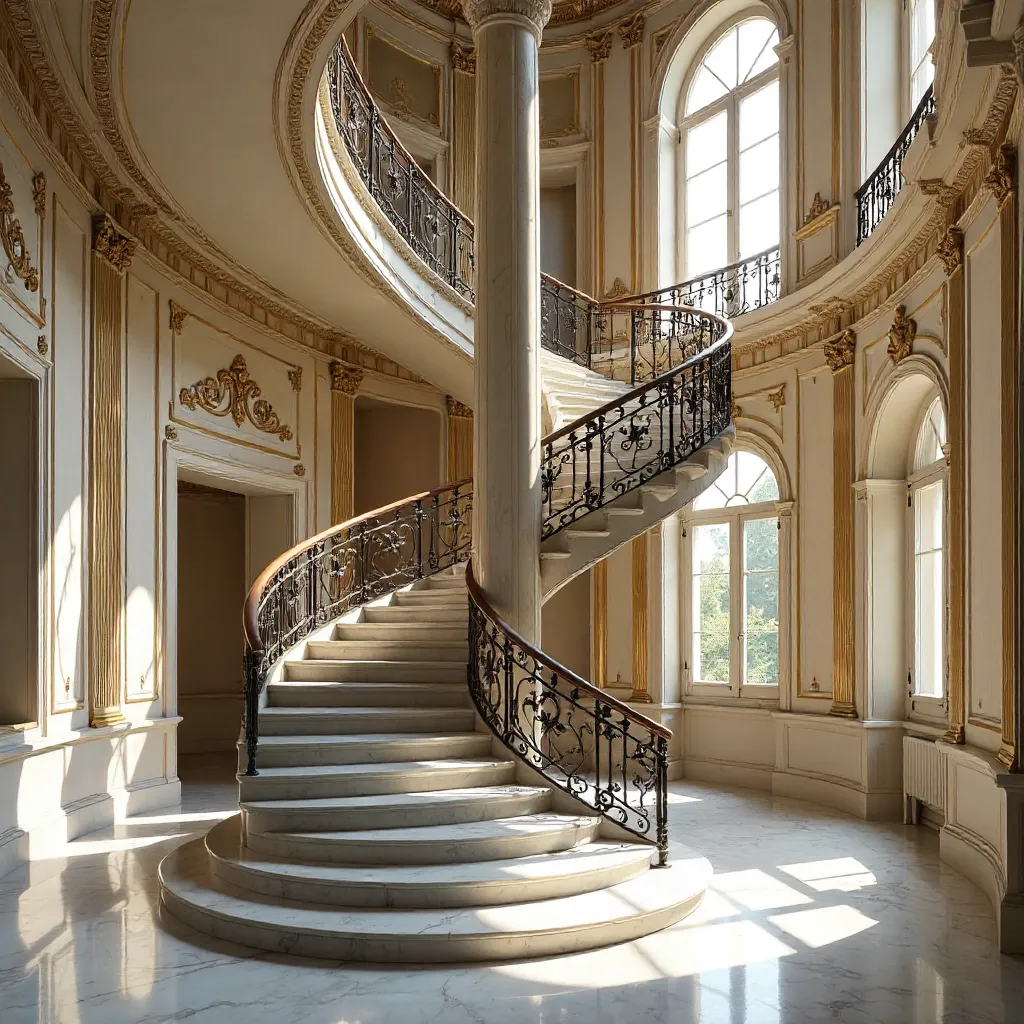 Elegant Spiral Staircase in a Parisian Hall