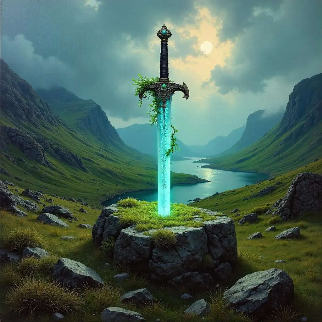 Enchanted Highland Sword in Oil Painting