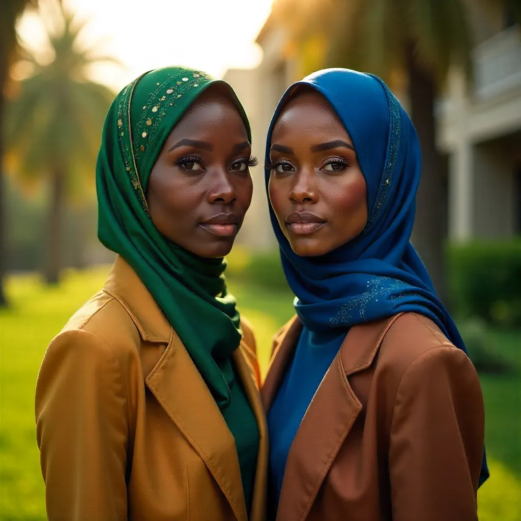 Elegant Outdoor Portrait of Two Nigerian Women in Hijabs