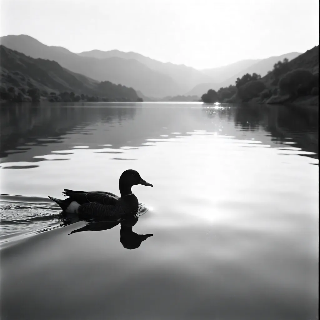 Monochrome Duck on Calm Waters in San Luis Potosí