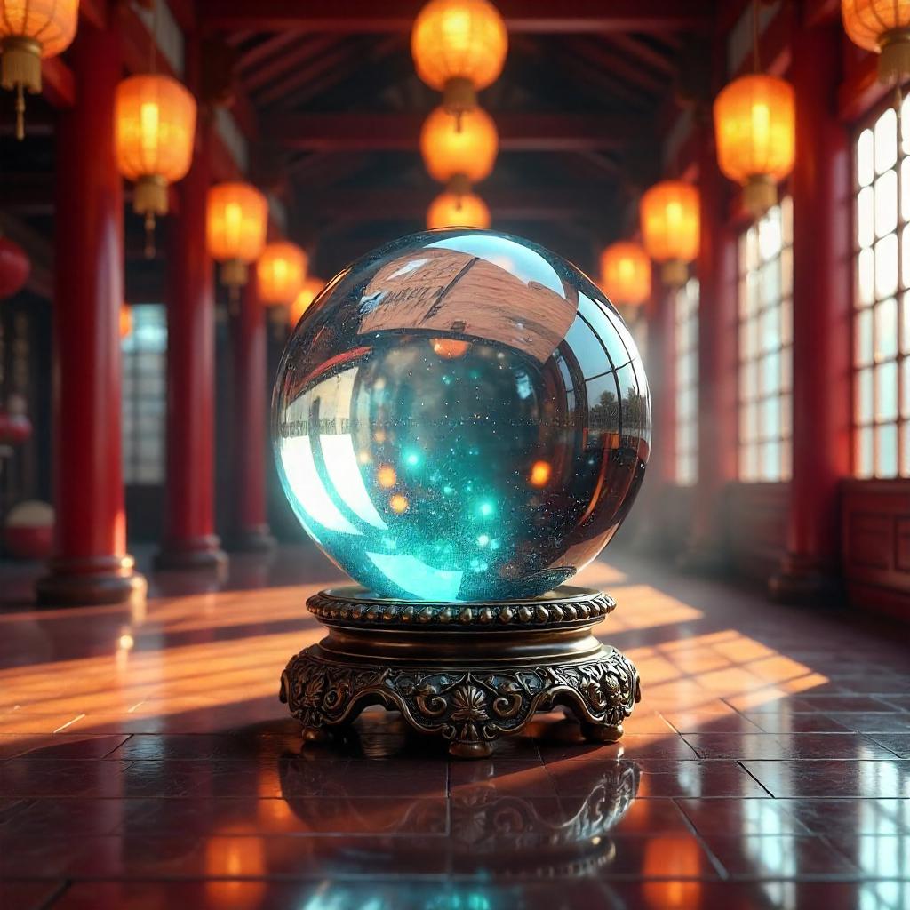 Crystal Ball 3D Render in a Pagoda