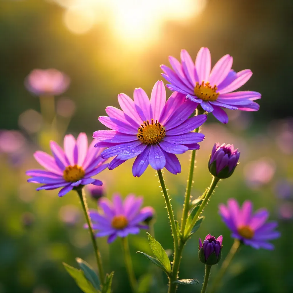 Vivid Purple Asters in a Golden Meadow