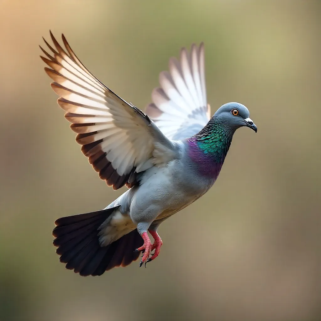 Elegant Pigeon in Flight with Soft Background
