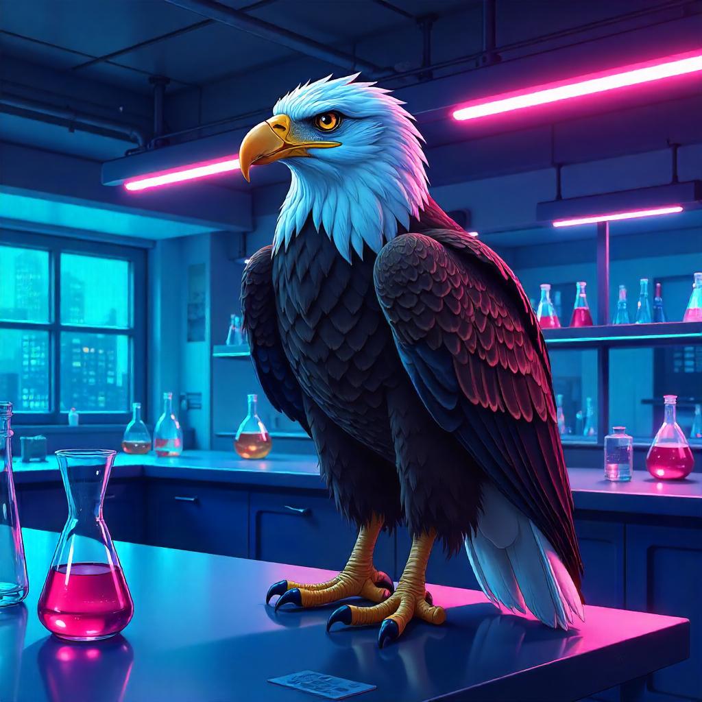 Anime Eagle in a Neon Laboratory