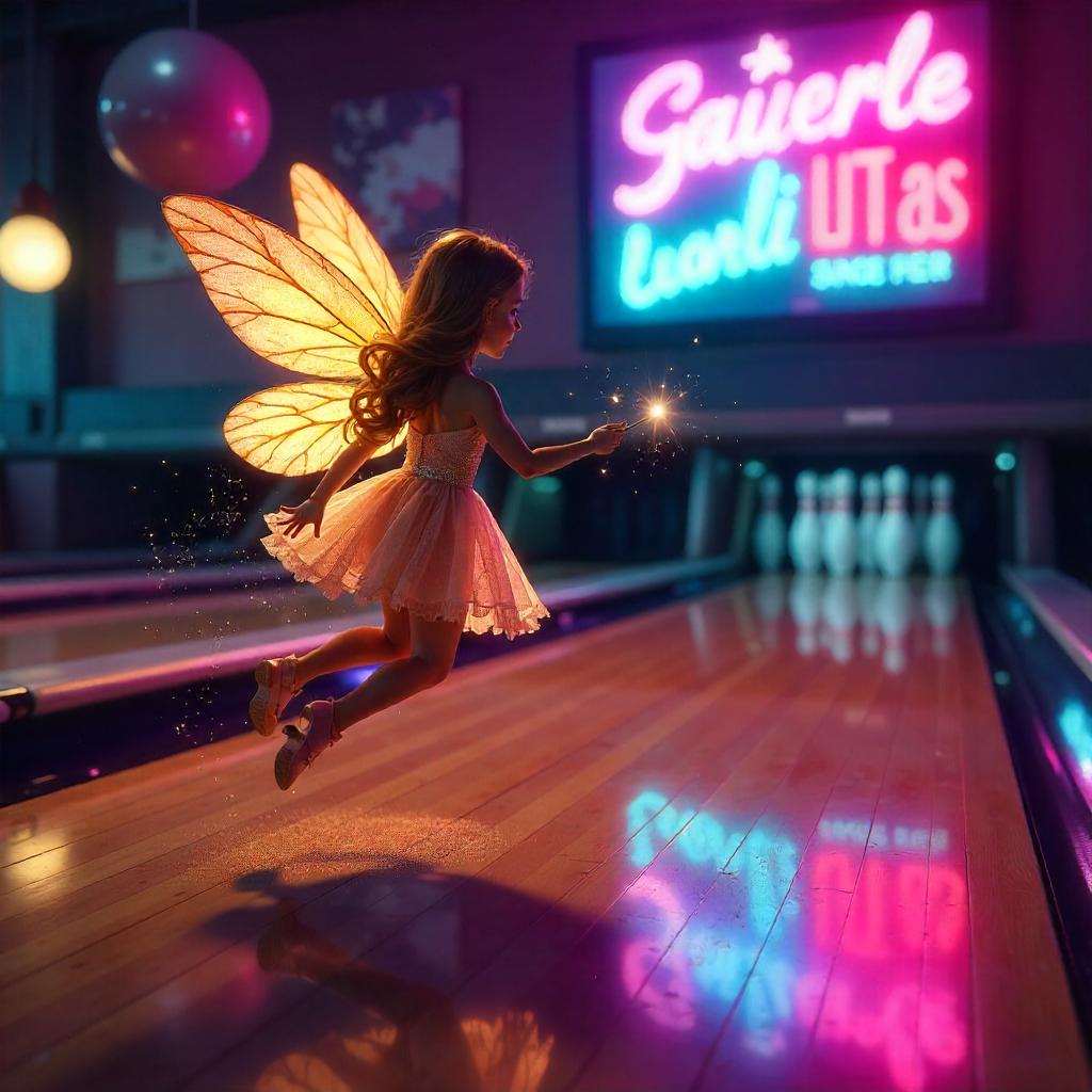 Neon Fairy in a Bowling Alley - Digital Art