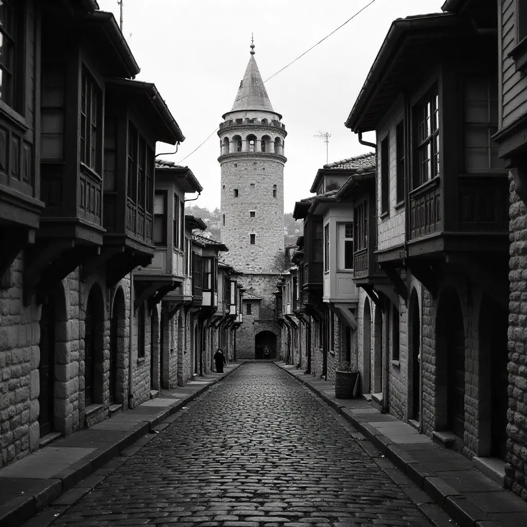 Monochrome Galata Tower in Classic Istanbul Cityscape