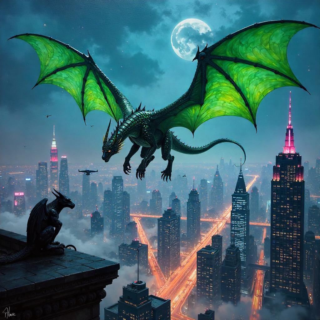 Wyvern over Neon Skies: An Oil City Vision
