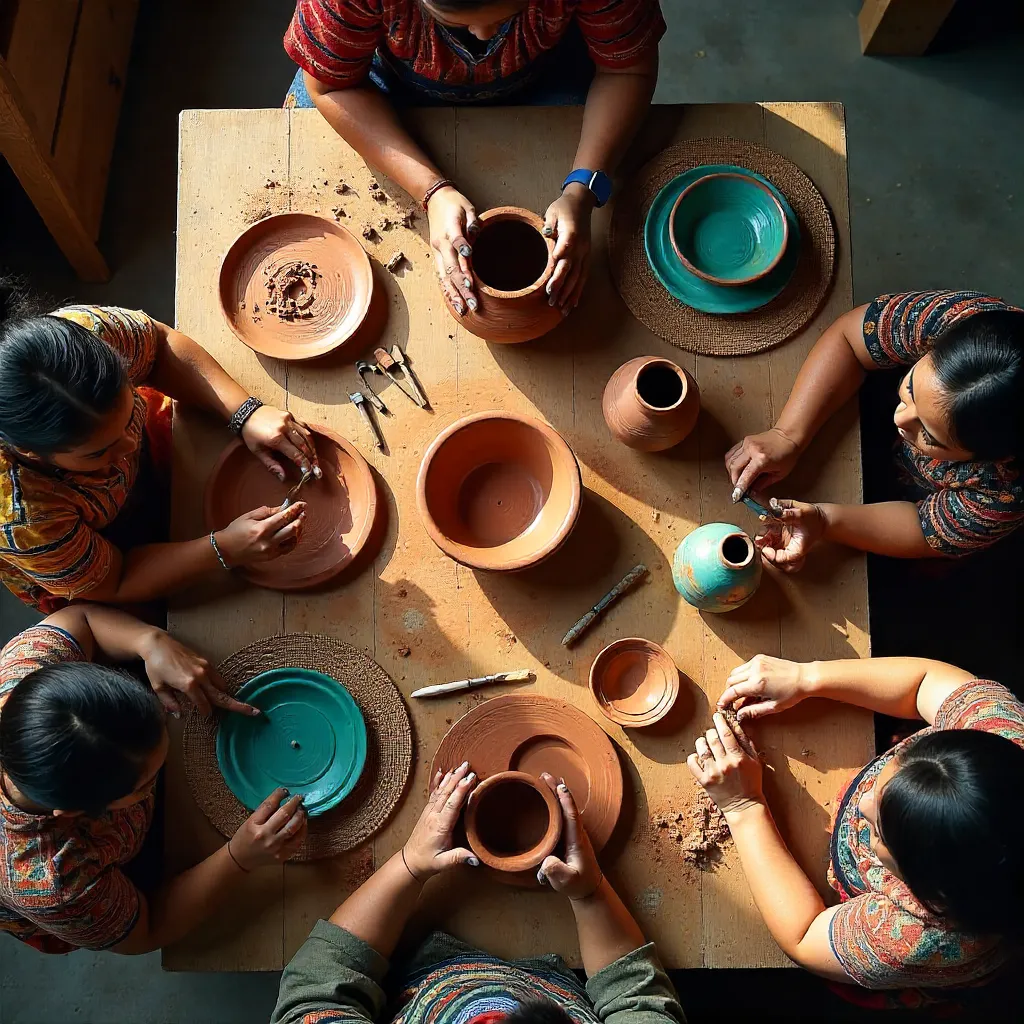 Top-Down View of Pottery Craftsmanship and Heritage
