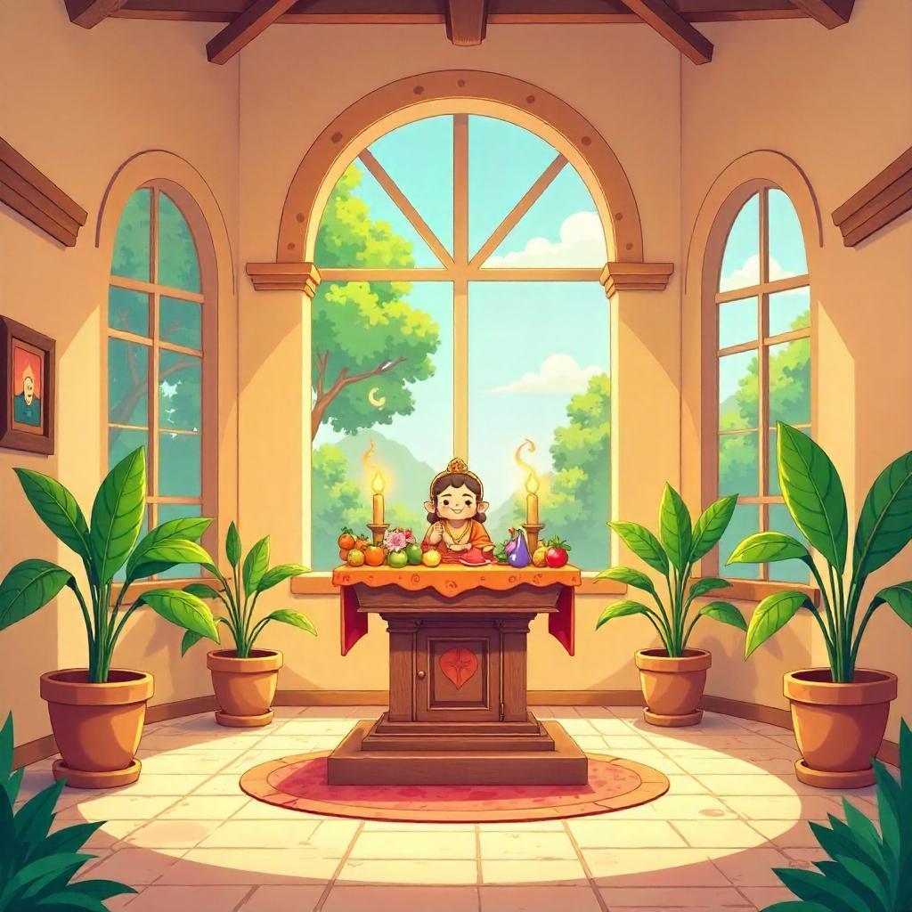 Cartoon Altar in a Sunny Villa