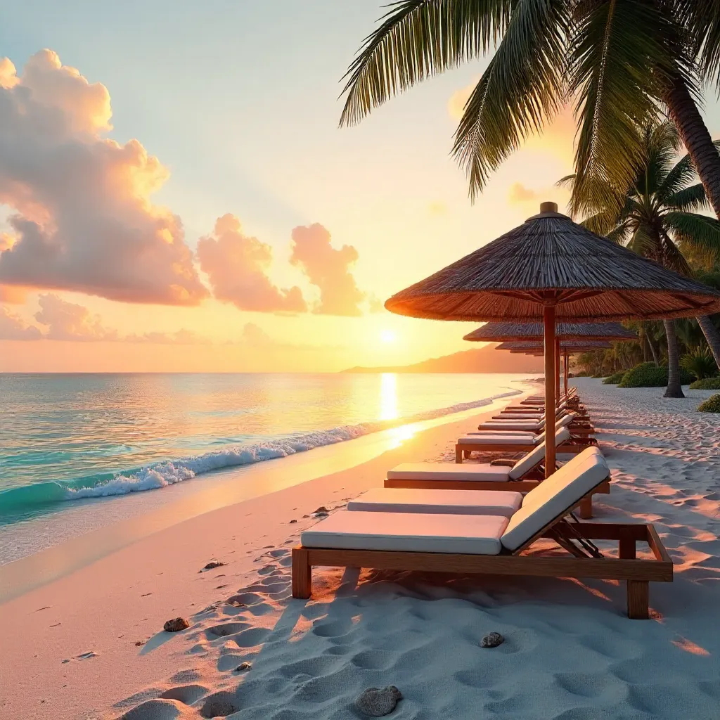 Sunrise Serenity on a Thatched Beach