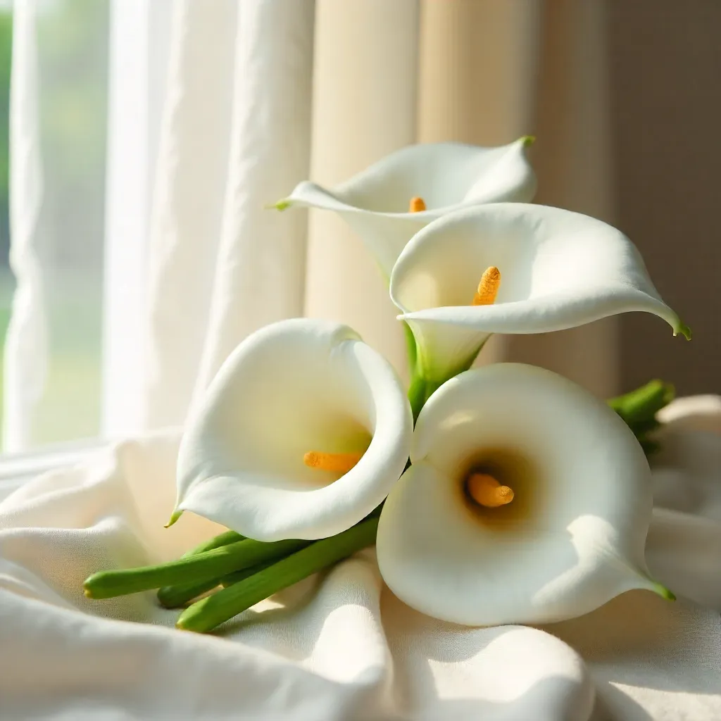 White Calla Lily Bouquet by Window Light