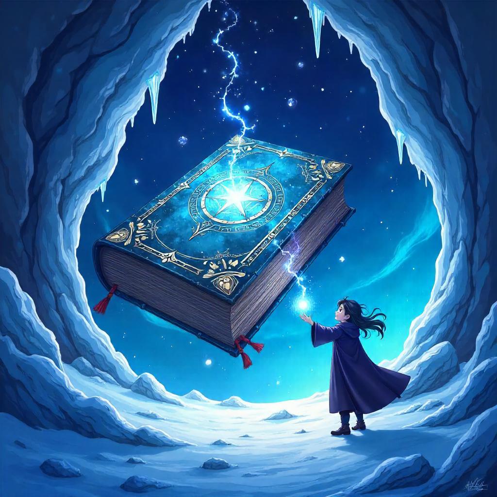Mystical Tome in an Ice Cave - Anime Style